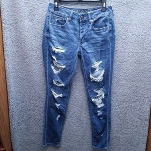 American Eagle Women's 2 Tomboy Blue Jeans Distressed Cotton 30" 29.5" 9"